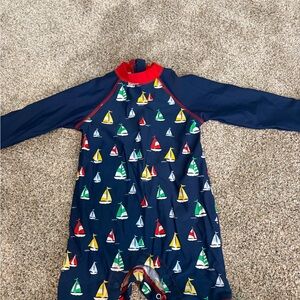 Little Me Navy and Red Sailboat Rashguard